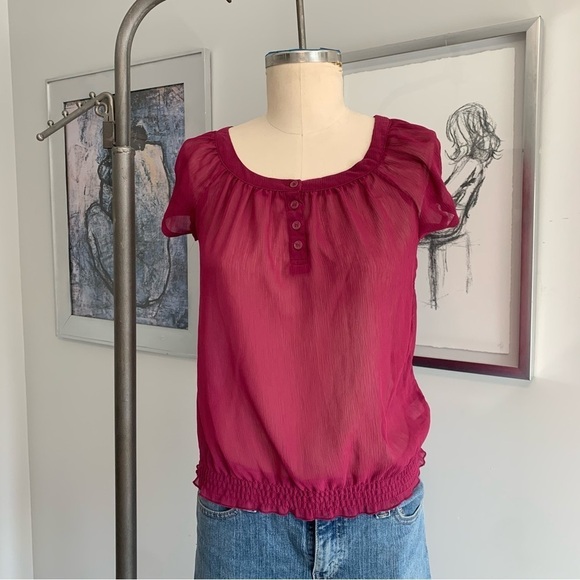 Max Love Silk Blend Sheer Top Women’s Small Pink Y2K - Picture 2 of 7